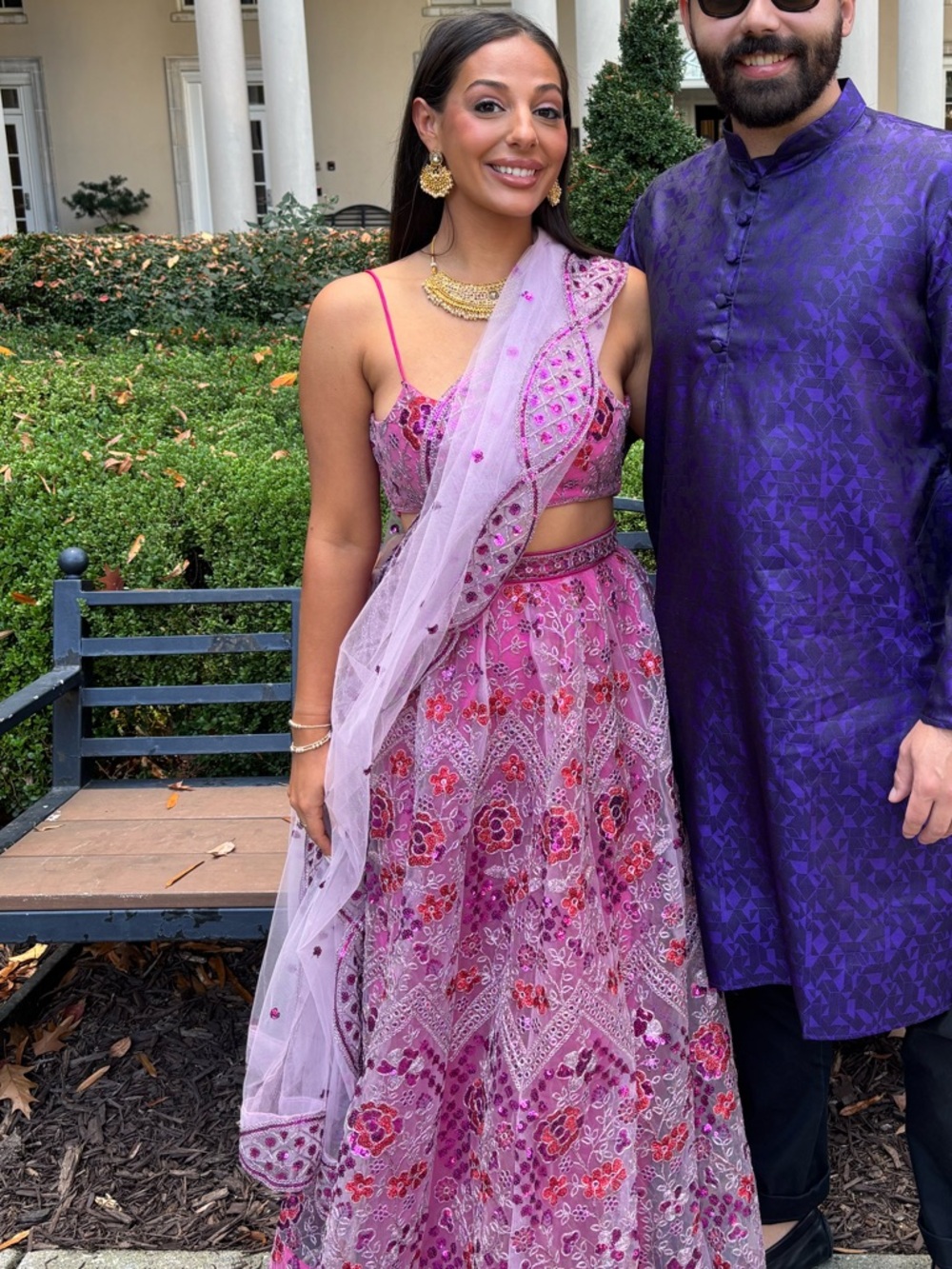 Embroidered Pink Maxi Dress with Sheer Drape